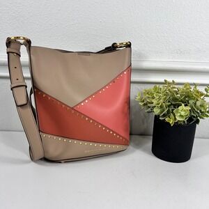 Donna Karan Adan Color-Block Bucket Purse‎ Sand Beige Adjustable